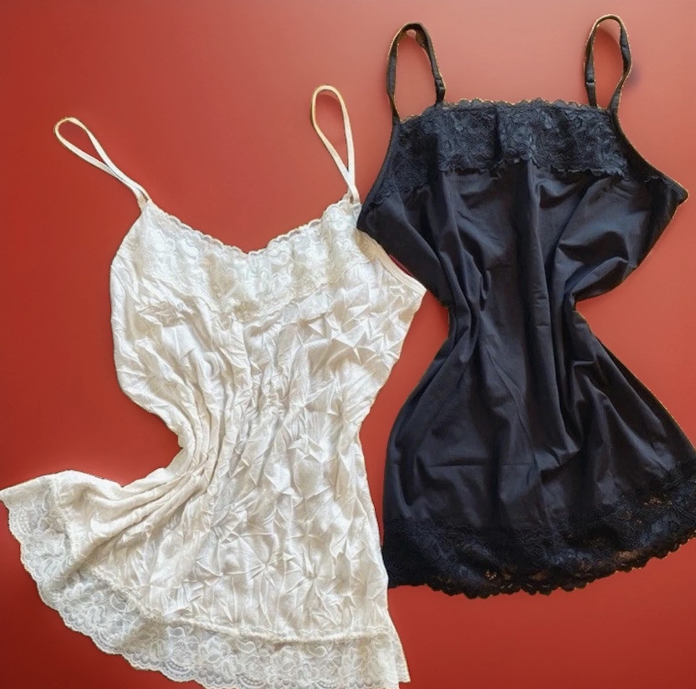 Maurices Black & White Lace Trim Satin Chemises - 2 Pack